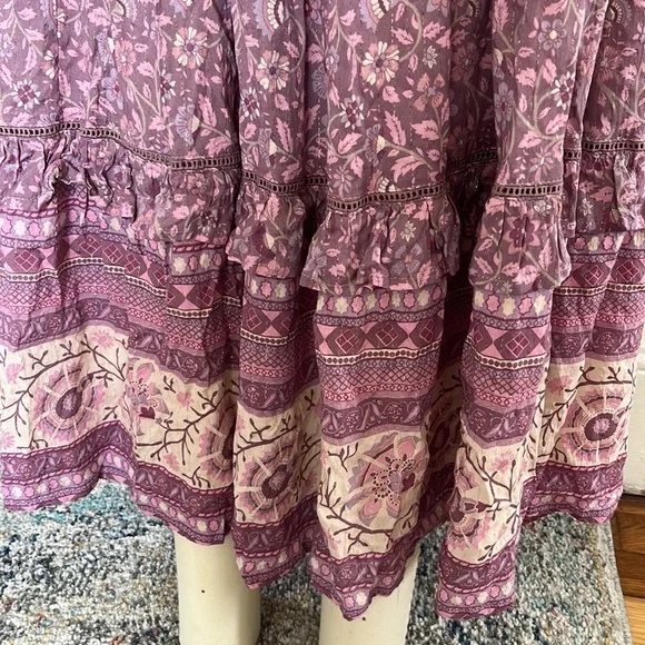 Spell Dahlia Tiered Midi Peasant Dress in Mulberry Pink/Purple Floral, Small EUC - Picture 8 of 16